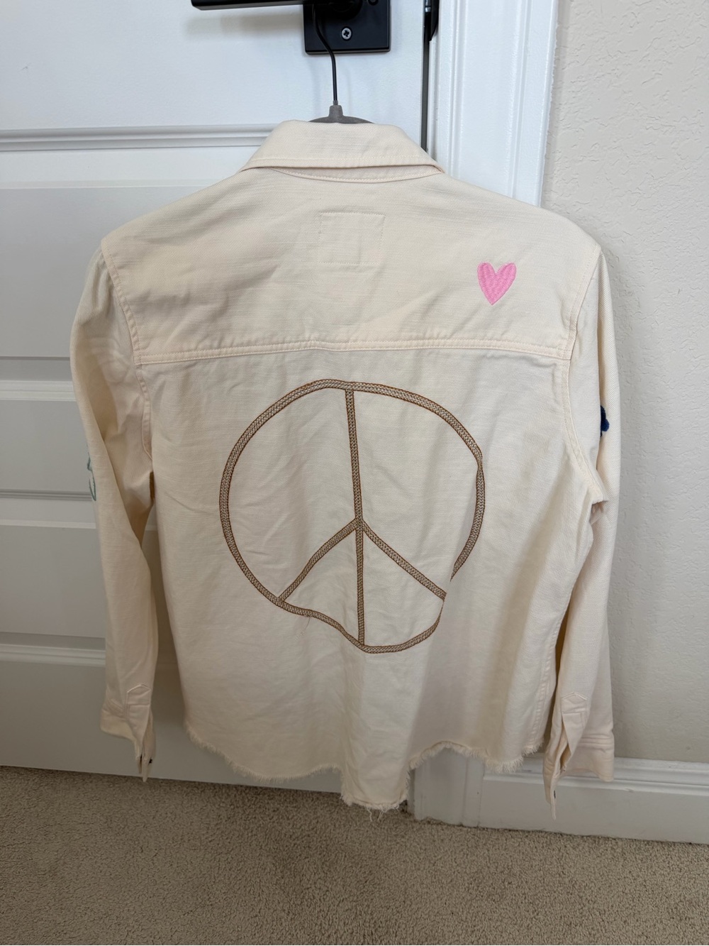 Rails Cream Embroidered Peace Sign Button-Up Jacket - Picture 2 of 5